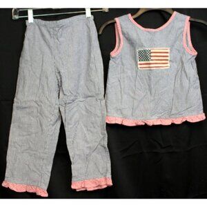 1990s Cottontail Originals 2pc Navy Plaid Gingham USA Flag Ruffle Shirt Pants 7